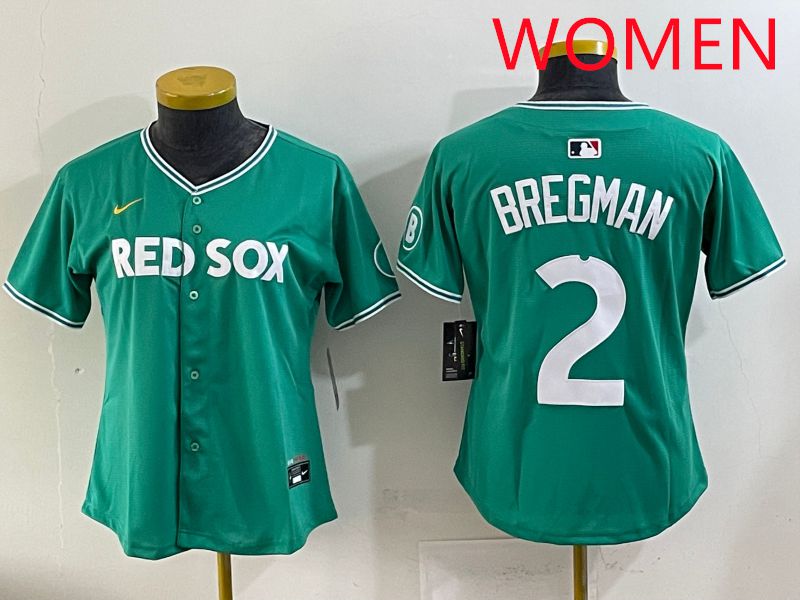 Women 2025 Boston Red Sox 2 Bregman Dark Green Joint Name Nike MLB Jersey style 1